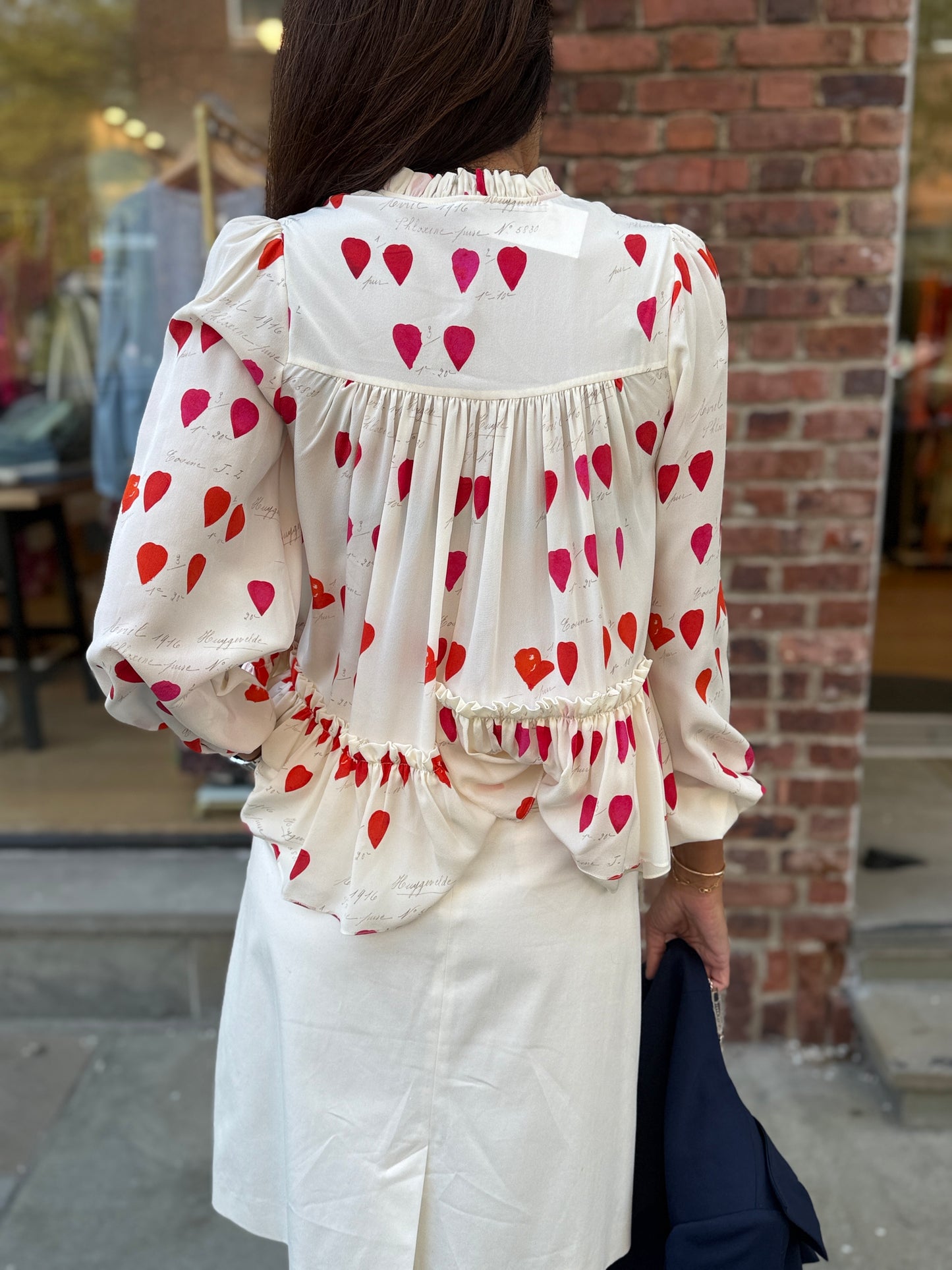 ALEXANDER MCQUEEN LS Silk Heart Print Blouse / S-EU36