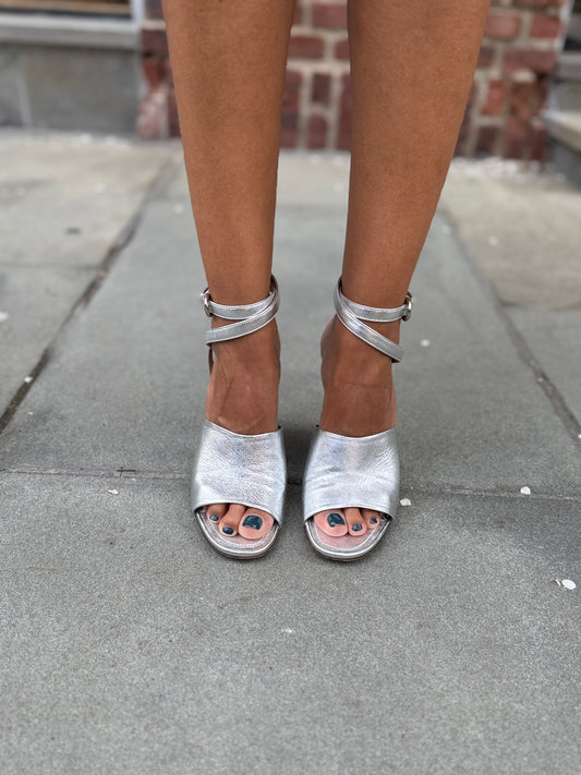 ALUMINAE Block Heels Silver Sandals/US8.5-EU39