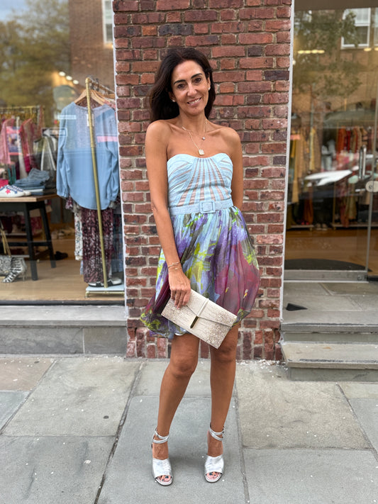 AIDAN MATTOX Silk Bustier Dress With Flowers/ US:4-EU:XS