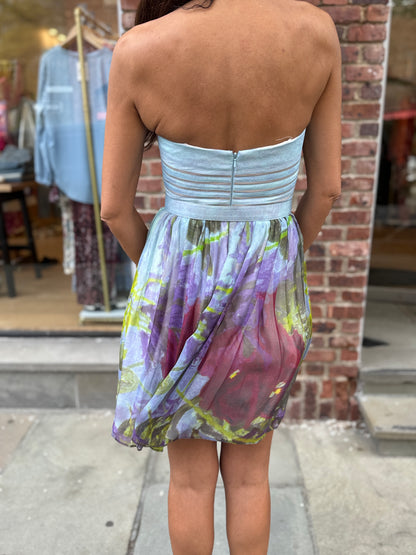 AIDAN MATTOX Silk Bustier Dress With Flowers/ US:4-EU:XS