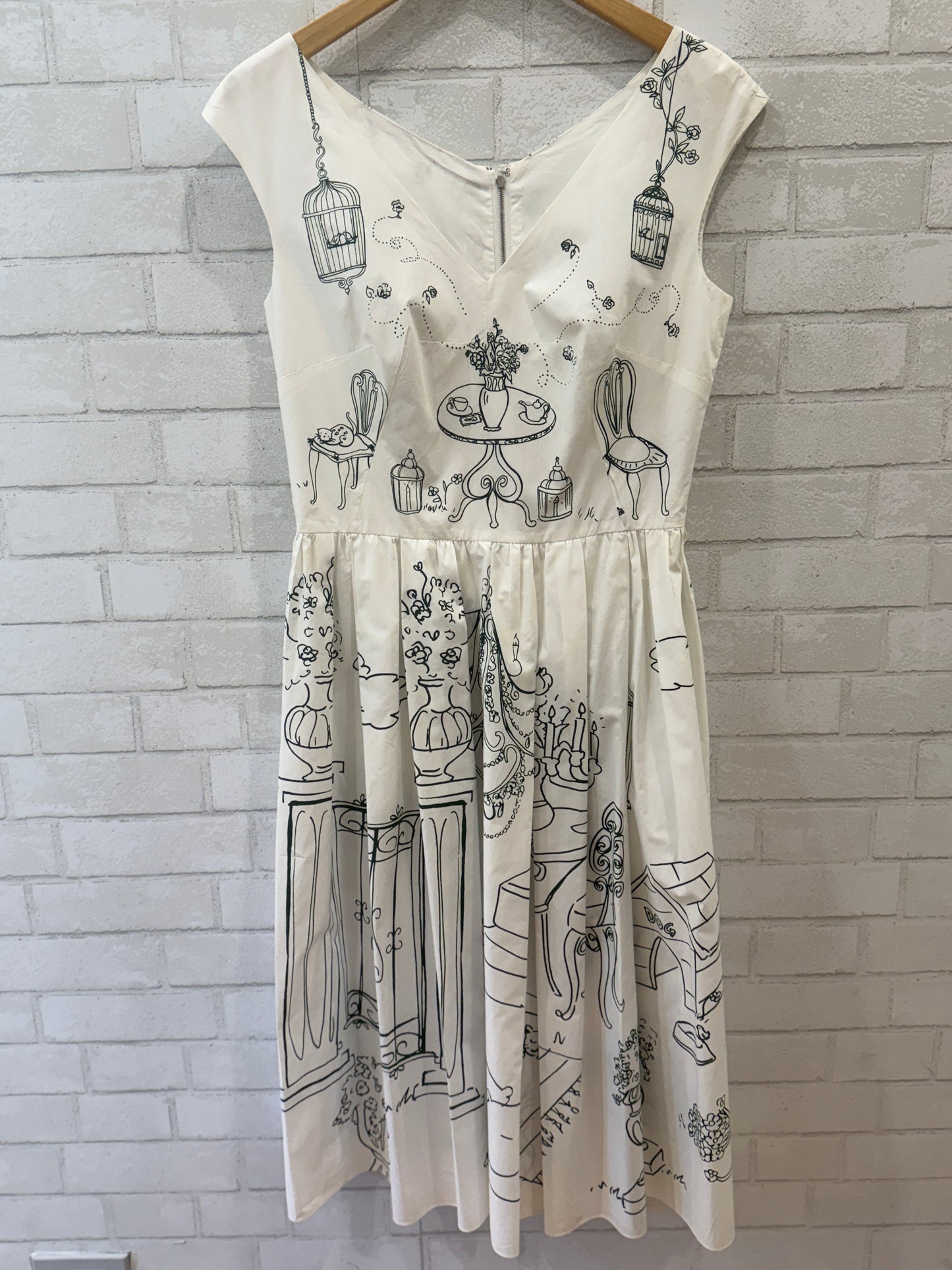 DOLCE & GABANA Sleeveless Garden Print Cotton Poplin Midi Dress / M-IT44