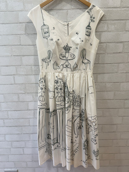 DOLCE & GABANA Sleeveless Garden Print Cotton Poplin Midi Dress / M-IT44