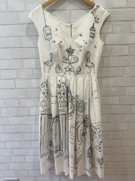 DOLCE & GABANA Sleeveless Garden Print Cotton Poplin Midi Dress / M-IT44
