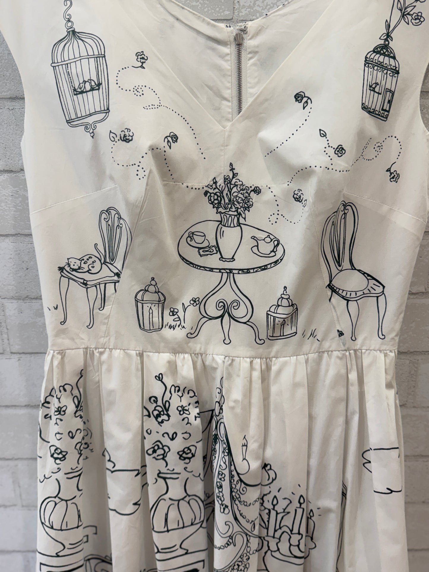 DOLCE & GABANA Sleeveless Garden Print Cotton Poplin Midi Dress / M-IT44