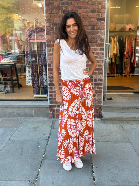 NICOLE MILLER Cotton Elastic Waist Flower Print Maxi Skirt/ XS