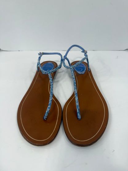 RENE CAOVILLA Leather Rhinestones embellished T-Strap Sandals / US9-EU40