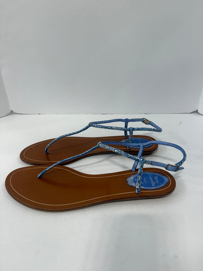 RENE CAOVILLA Leather Rhinestones embellished T-Strap Sandals / US9-EU40