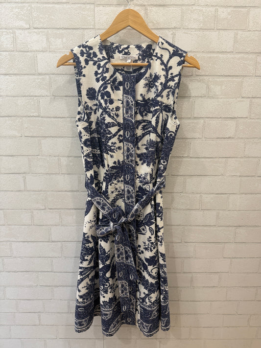OSCAR DE LA RENTA Sleeveless Cotton Blend Printed Midi Dress / M-US8
