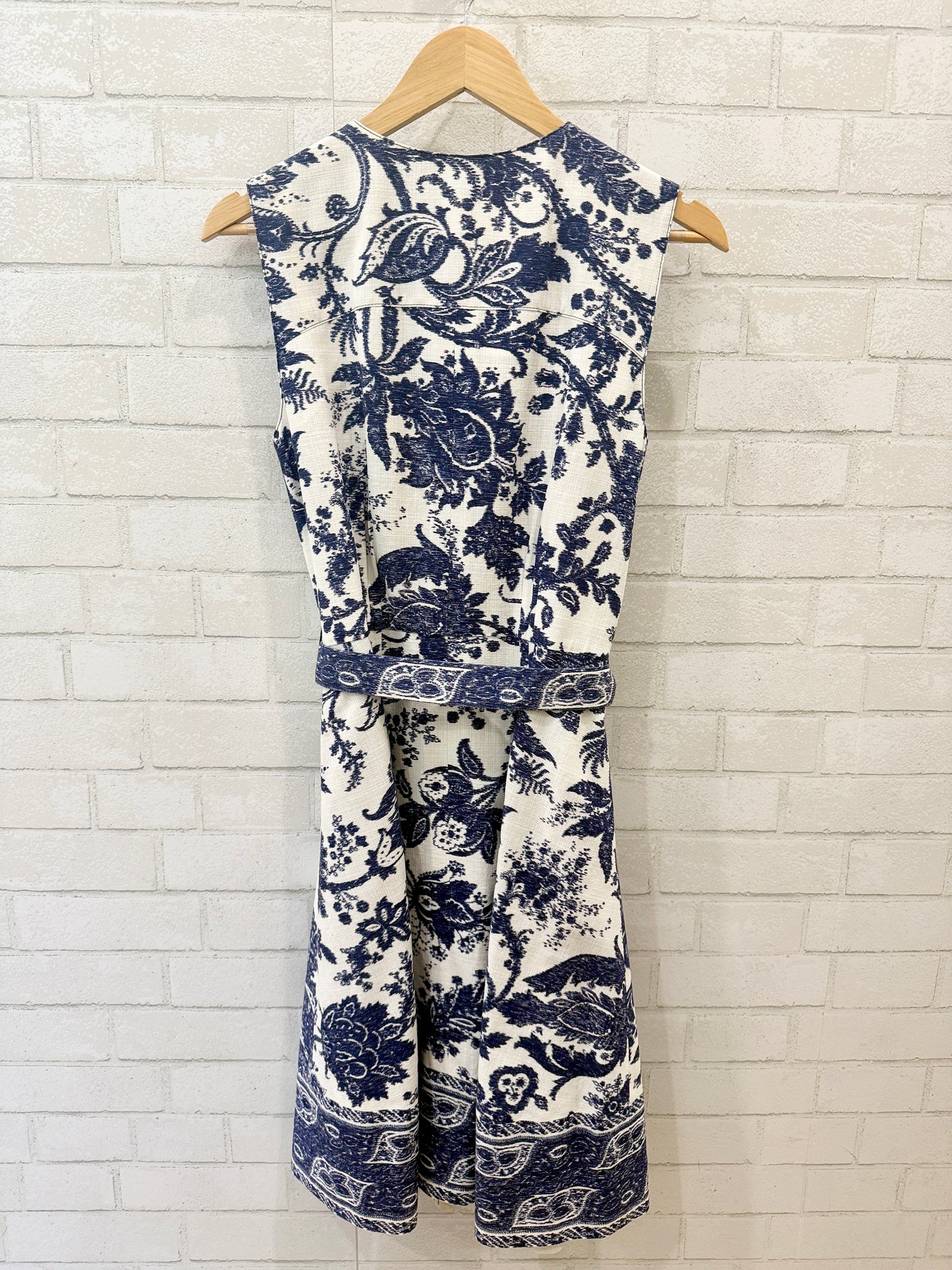 OSCAR DE LA RENTA Sleeveless Cotton Blend Printed Midi Dress / M-US8