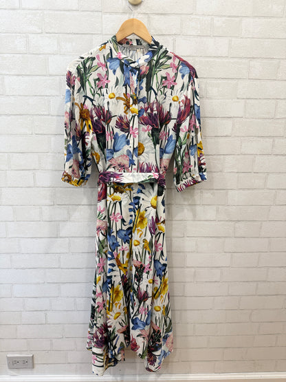 STELLA MCCARTNEY SS Silk Floral Print Belted Midi Dress / M-EU38