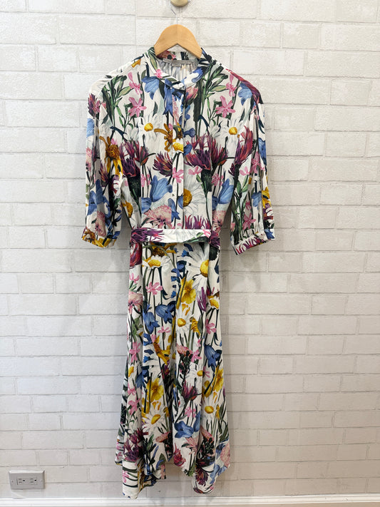 STELLA MCCARTNEY SS Silk Floral Print Belted Midi Dress / M-EU38