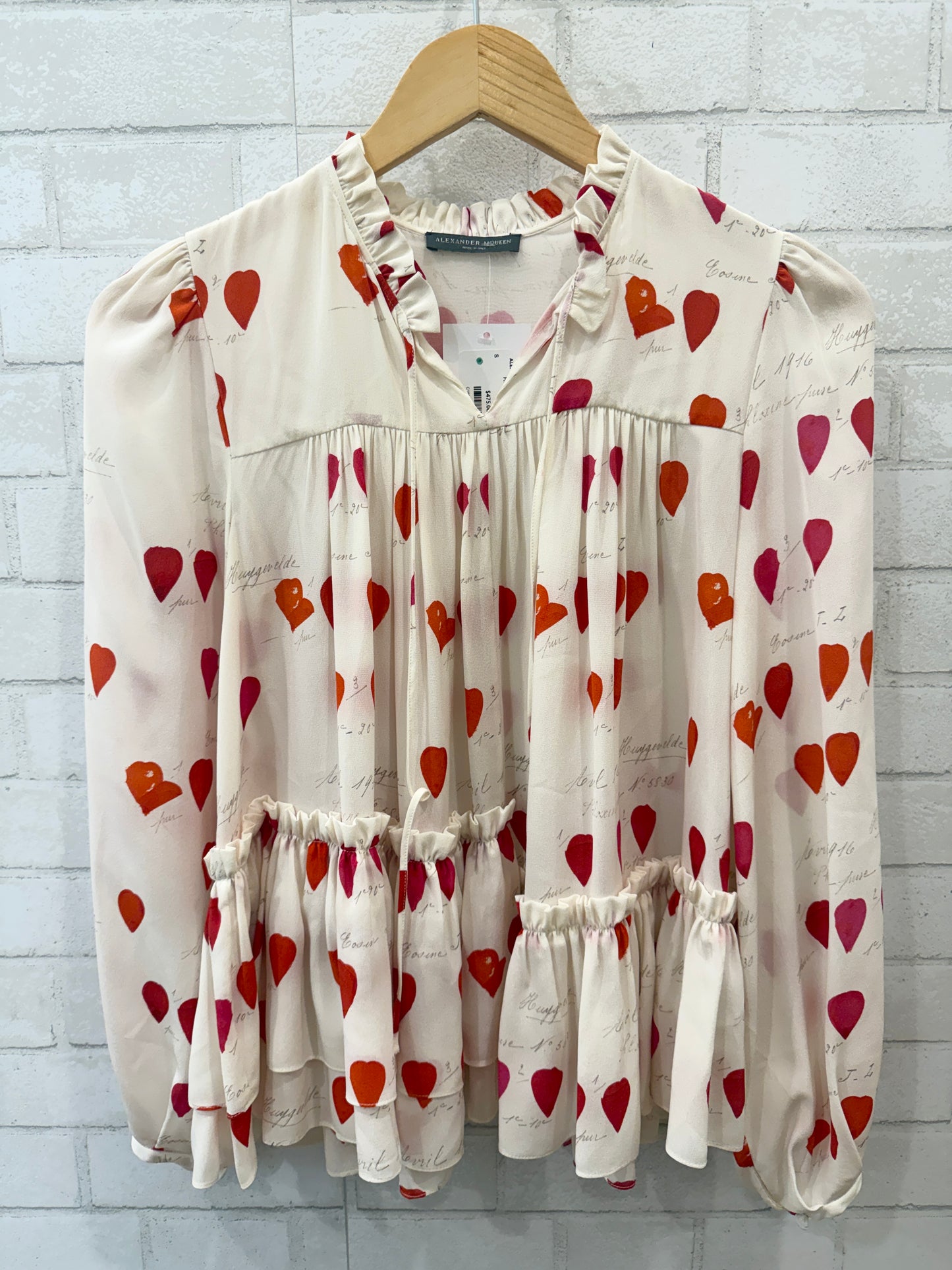 ALEXANDER MCQUEEN LS Silk Heart Print Blouse / S-EU36