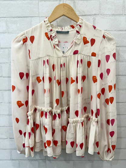 ALEXANDER MCQUEEN LS Silk Heart Print Blouse / S-EU36