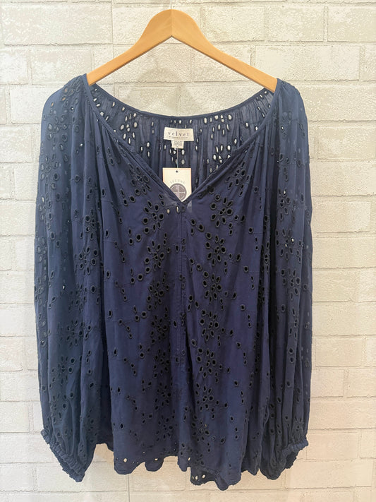 VELVET BY GRAHAM & SPENCER LS Eyelet Blouse / XL