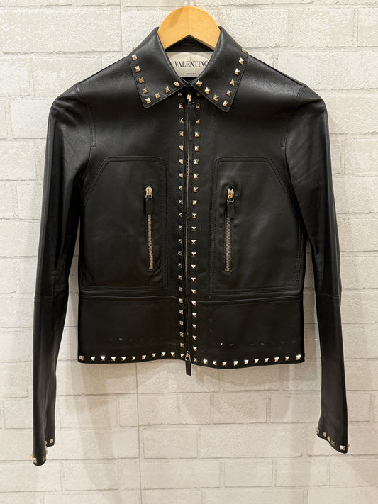 VALENTINO Rockstud Leather Jacket - Size XS - US2