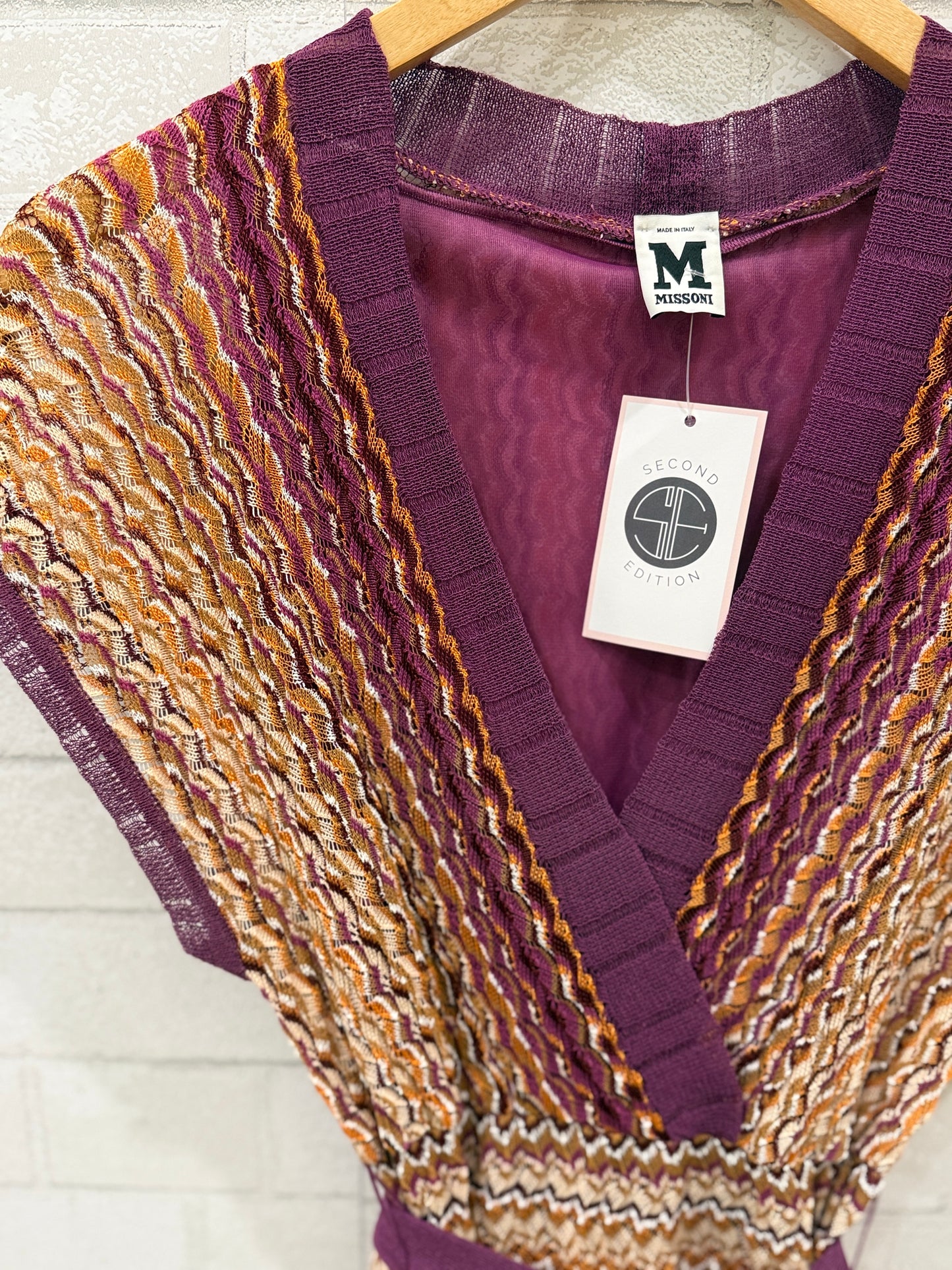 MISSONI V-Neck & Cap Sleeves Knit Mini Dress / S-US6