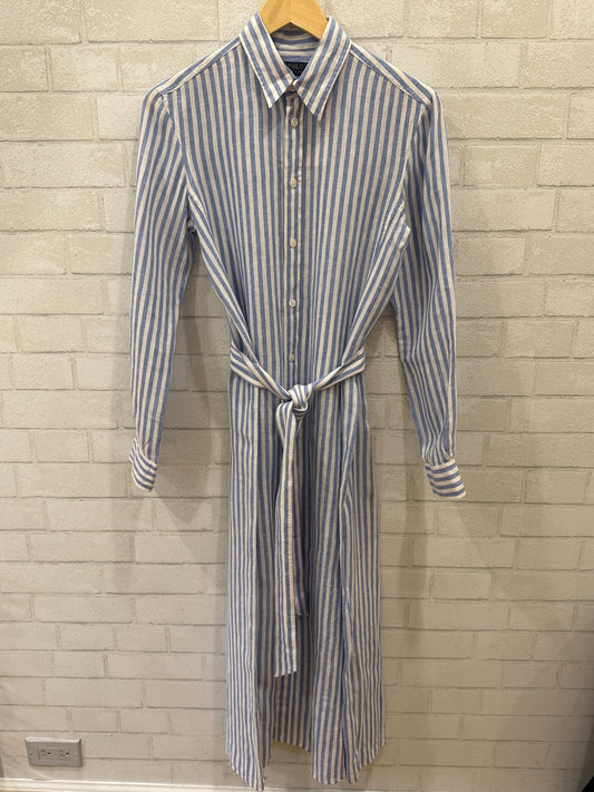 POLO RALPH LAUREN LS Linen Belted Striped Maxi Dress / S-US4