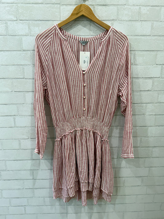 RAILS Cotton LS  V Neck Smock Stripes print Mini Dress/L