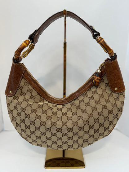 GUCCI GG Canvas Bamboo Ring Hobo Bag