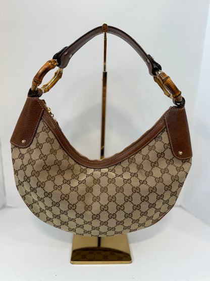 GUCCI GG Canvas Bamboo Ring Hobo Bag