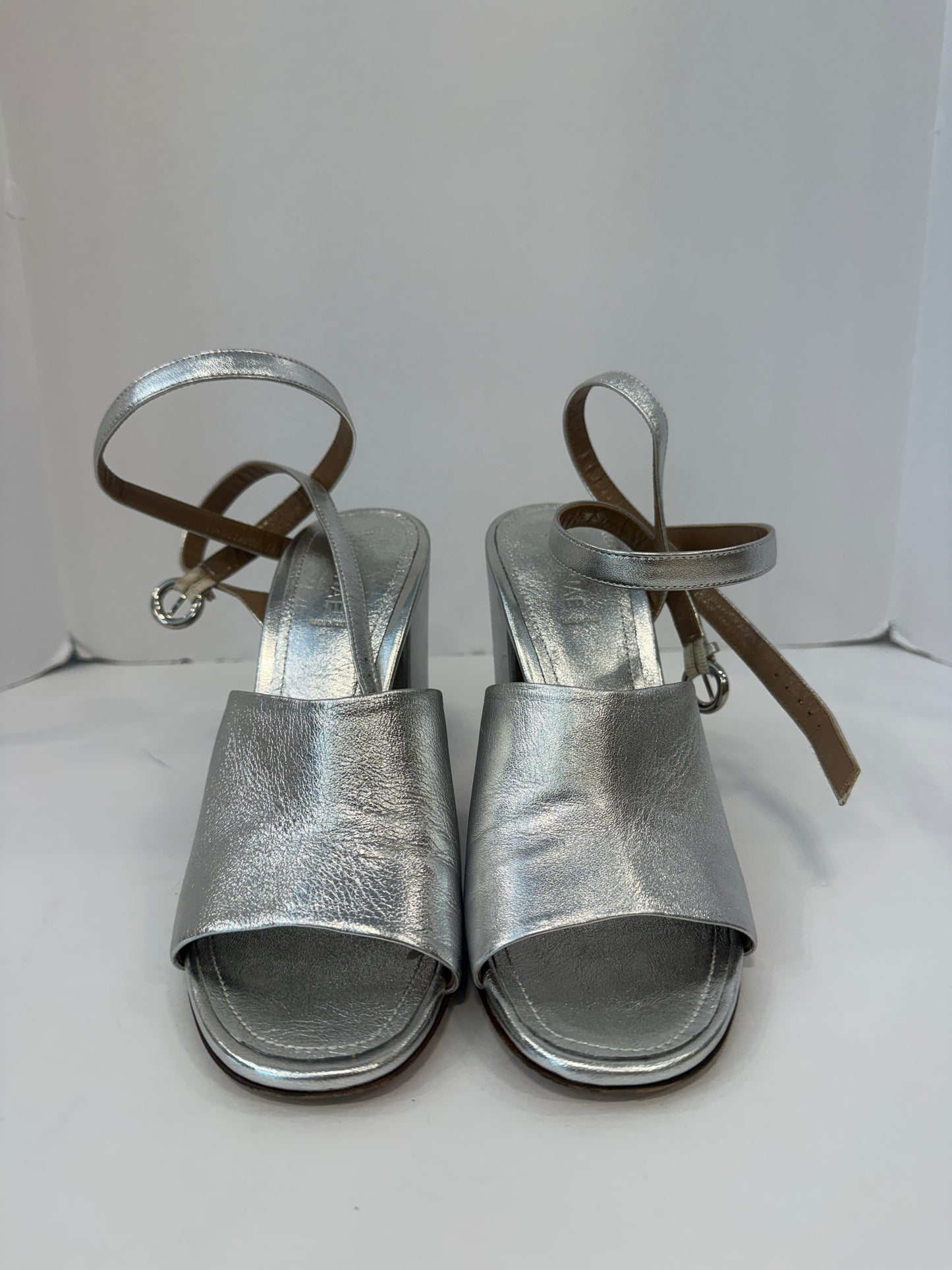 ALUMINAE Block Heels Silver Sandals/US8.5-EU39