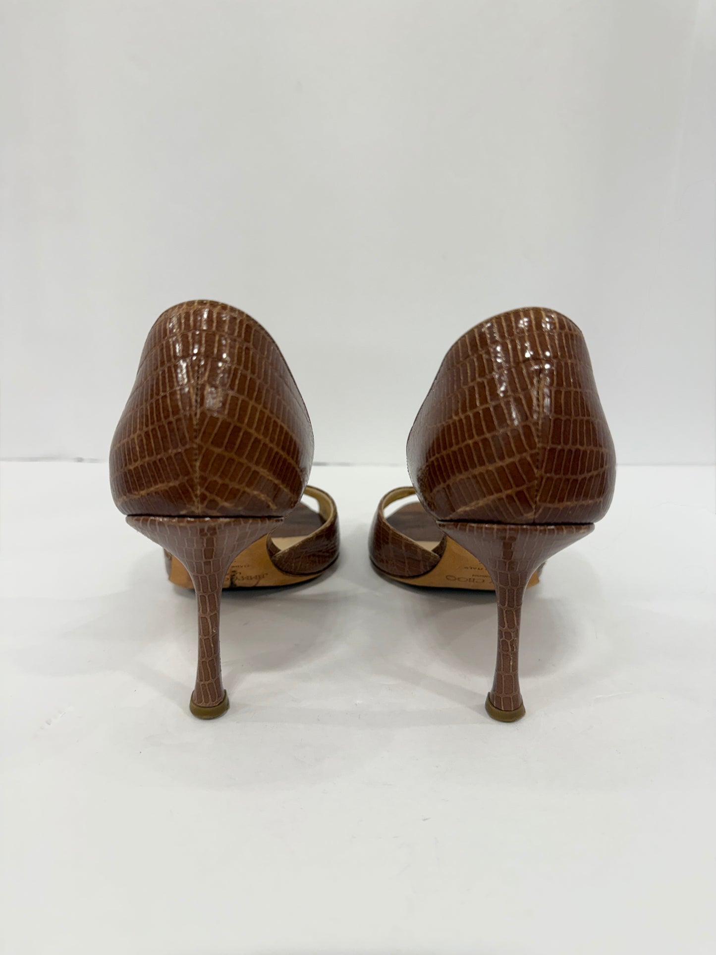 JIMMY CHOO Snakeskin Peep-toe Pump / US7-EU37.5