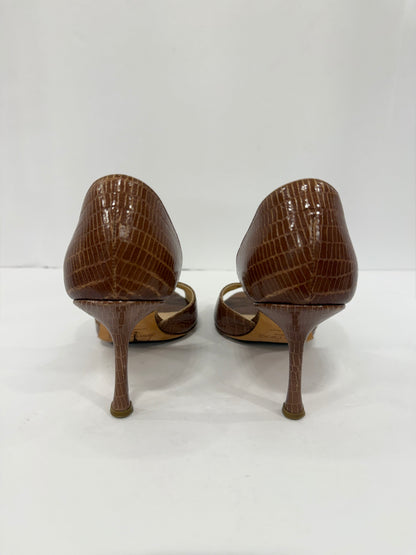 JIMMY CHOO Snakeskin Peep-toe Pump / US7-EU37.5