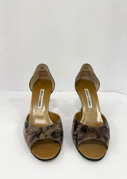 MANOLO BLAHNIK Python Leather Peep-Toe Pump / US7-EU37.5