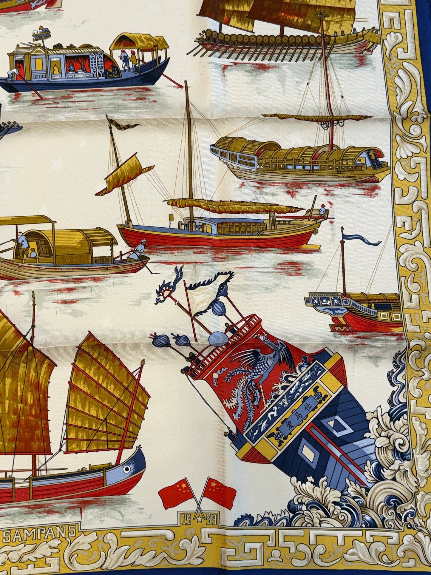 HERMES "JUNQUES ET SAMPANS" Silk Carre 90cm