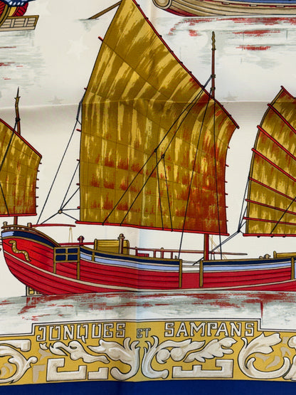 HERMES "JUNQUES ET SAMPANS" Silk Carre 90cm