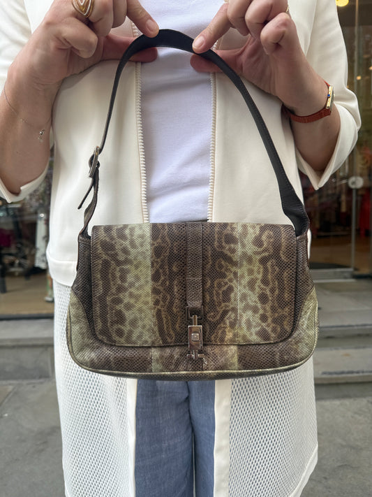 GUCCI Vintage Leather Snakeskin Jackie Shoulder Bag