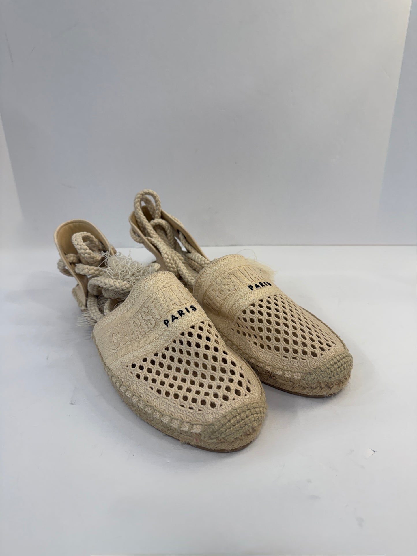 DIOR Granville Espadrille Flats in Mesh Canvas with Ankle Tie — Authentic Pre-Owned | Size EU 40 / US 9