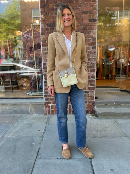 CHLOE Aby Lock Crossbody Bag in Taupe & Pistachio Leather — Authentic Pre-Owned | Padlock