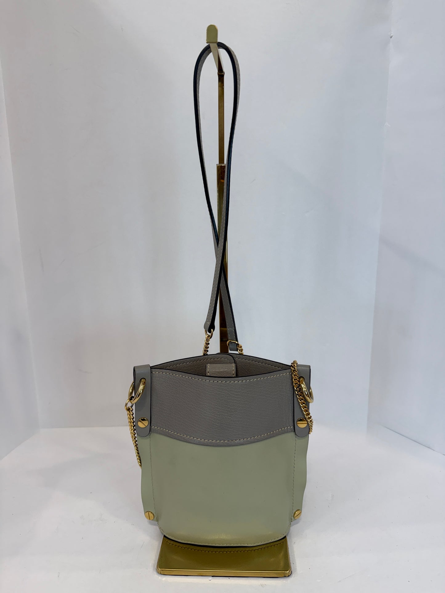 CHLOE Aby Lock Crossbody Bag in Taupe & Pistachio Leather — Authentic Pre-Owned | Padlock