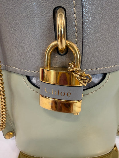 CHLOE Aby Lock Crossbody Bag in Taupe & Pistachio Leather — Authentic Pre-Owned | Padlock