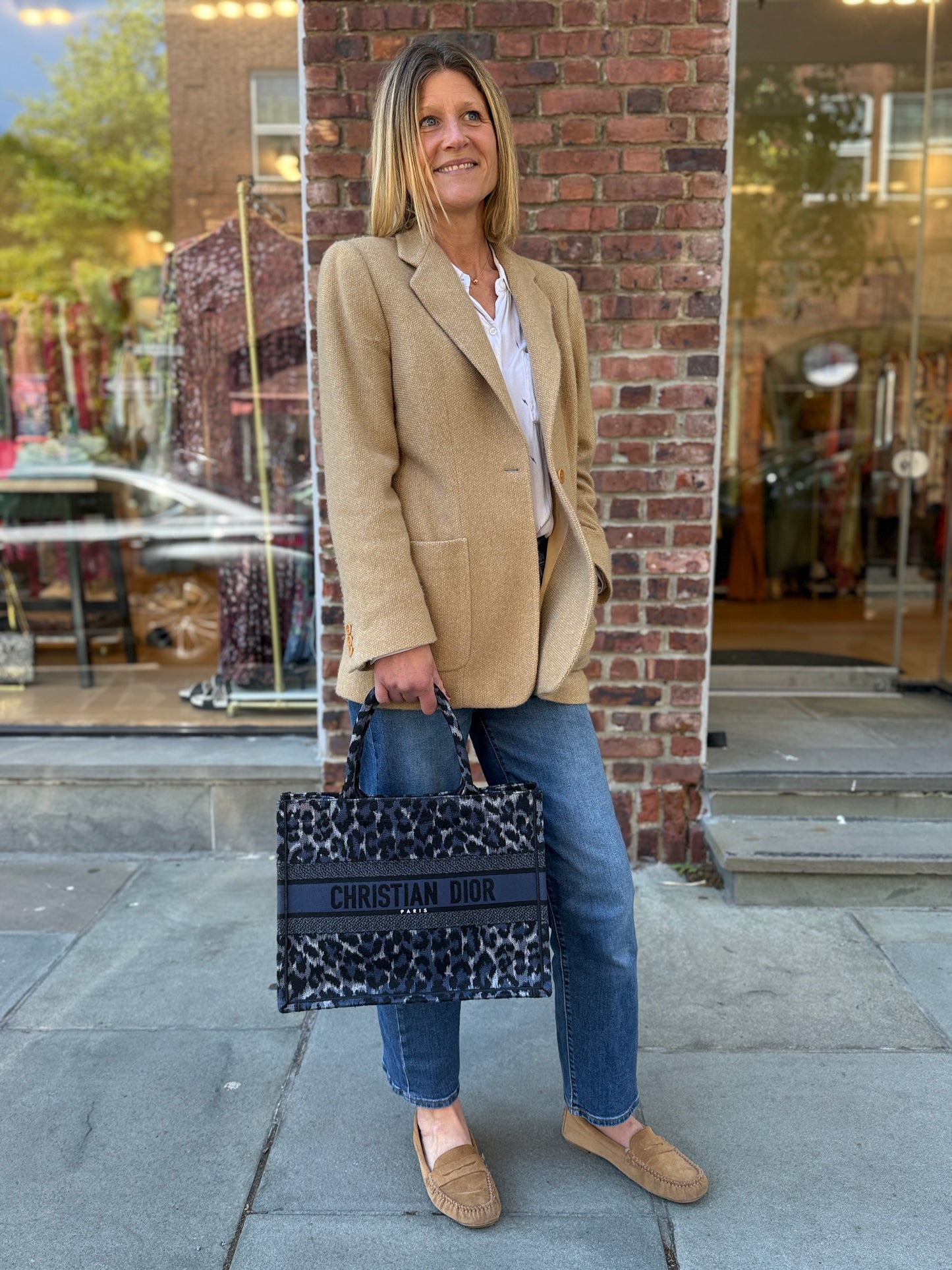DIOR Book Tote Medium in Blue Mizza Leopard Embroidery — Authentic Pre-Owned | Maria Grazia Chiuri