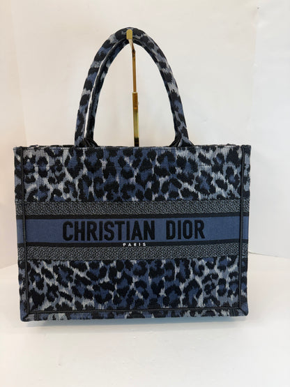 DIOR Book Tote Medium in Blue Mizza Leopard Embroidery — Authentic Pre-Owned | Maria Grazia Chiuri