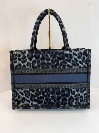 DIOR Book Tote Medium in Blue Mizza Leopard Embroidery — Authentic Pre-Owned | Maria Grazia Chiuri