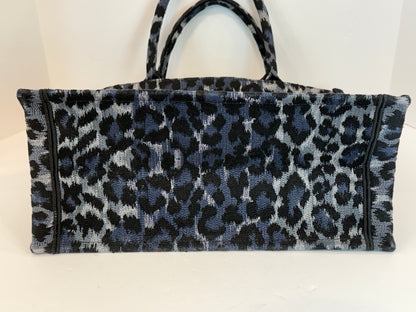DIOR Book Tote Medium in Blue Mizza Leopard Embroidery — Authentic Pre-Owned | Maria Grazia Chiuri
