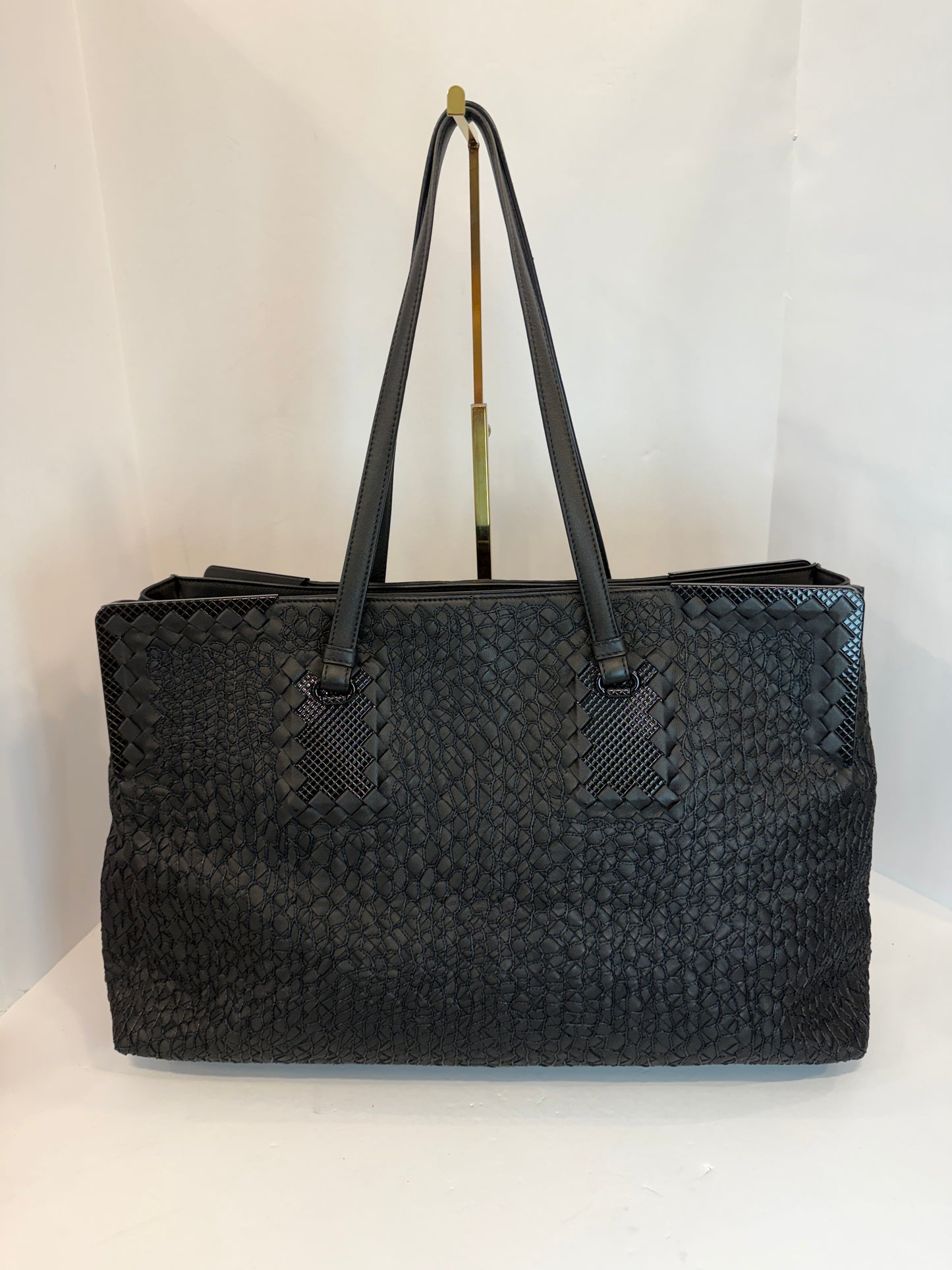 BOTTEGA VENETA Textured Stitched-Leather Tote in Dark Brown — Authentic Pre-Owned | Tomas Maier Era