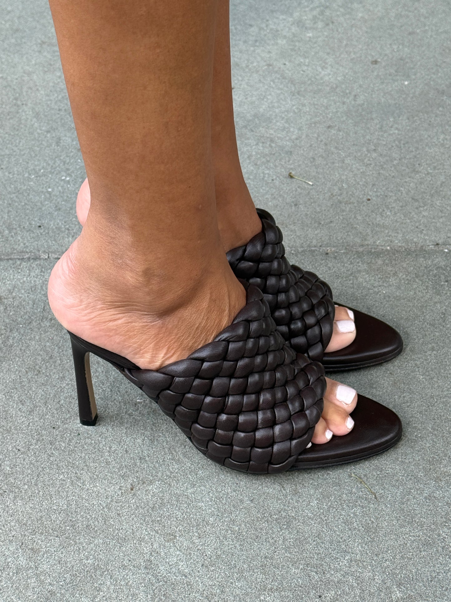 BOTTEGA VENETA Leather HHeels Intreccito Slip On Sandals/US6.5-36.5