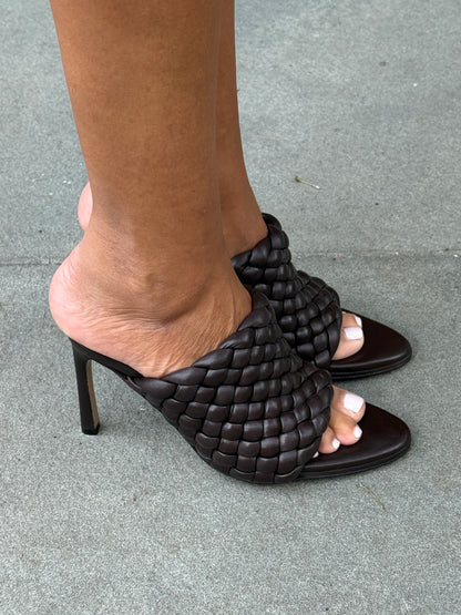 BOTTEGA VENETA Leather HHeels Intreccito Slip On Sandals/US6.5-36.5