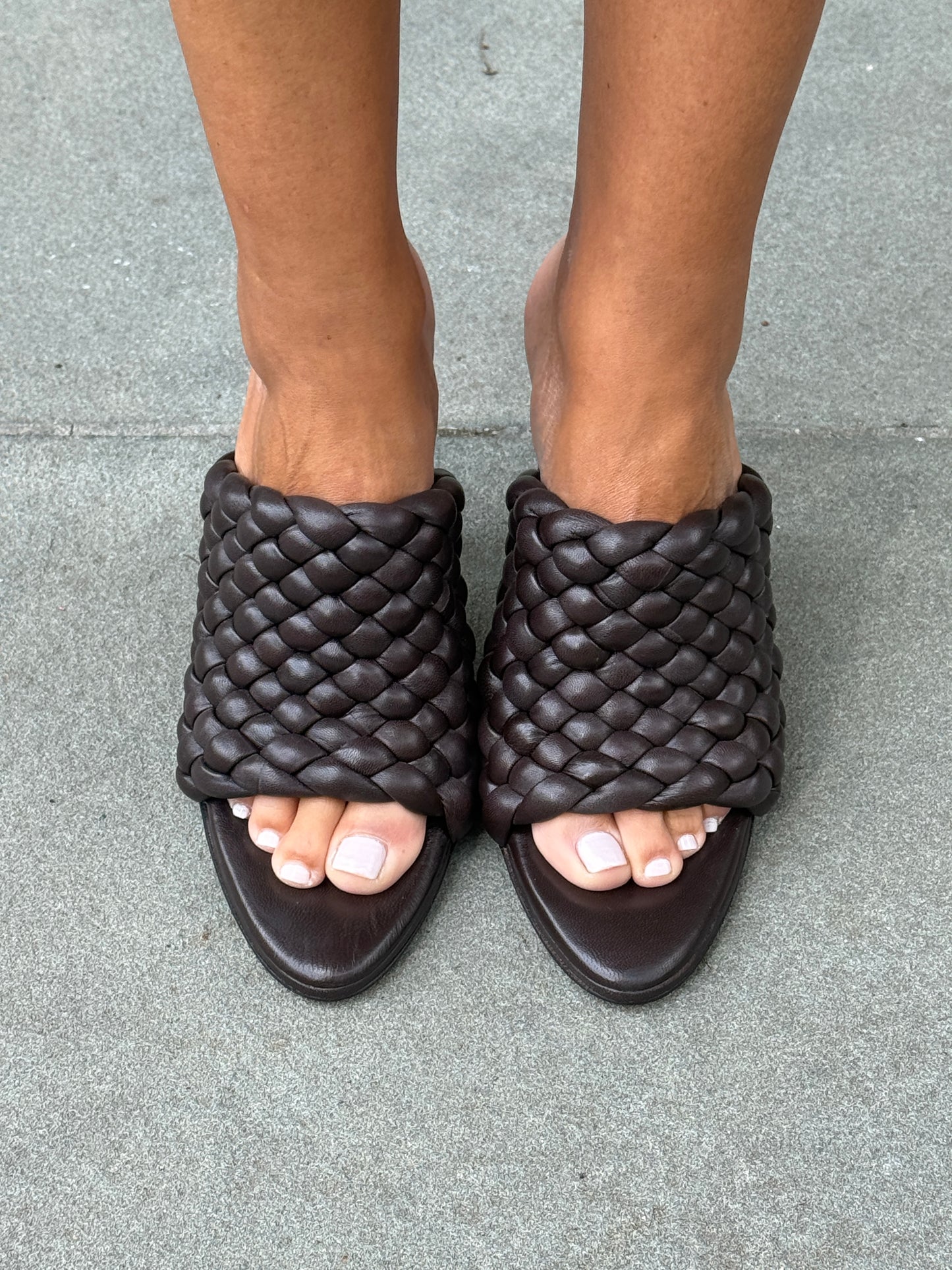 BOTTEGA VENETA Leather HHeels Intreccito Slip On Sandals/US6.5-36.5