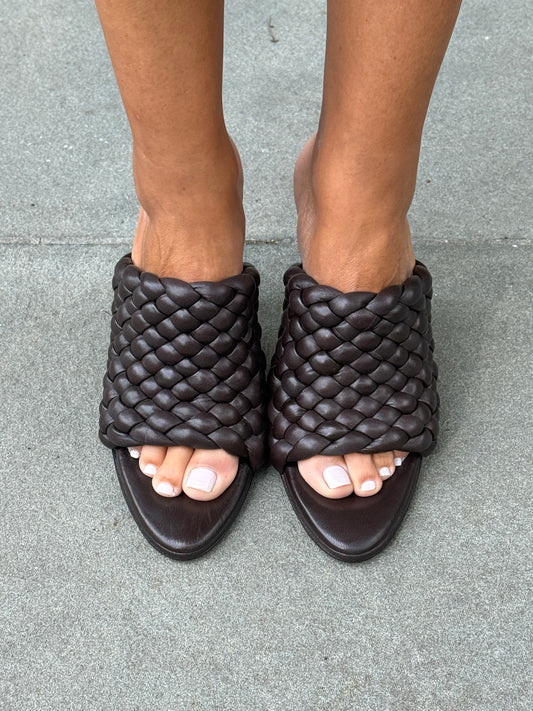 BOTTEGA VENETA Leather HHeels Intreccito Slip On Sandals/US6.5-36.5