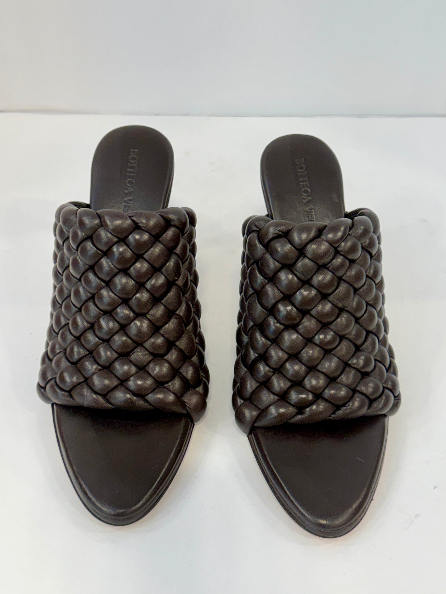 BOTTEGA VENETA Leather HHeels Intreccito Slip On Sandals/US6.5-36.5