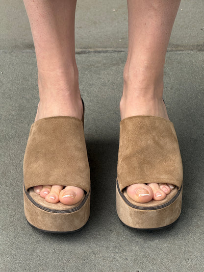 BRUNELLO CUCINELLI Beige Suede Metallic Embellishment Wedges Sandals / US7-EU38