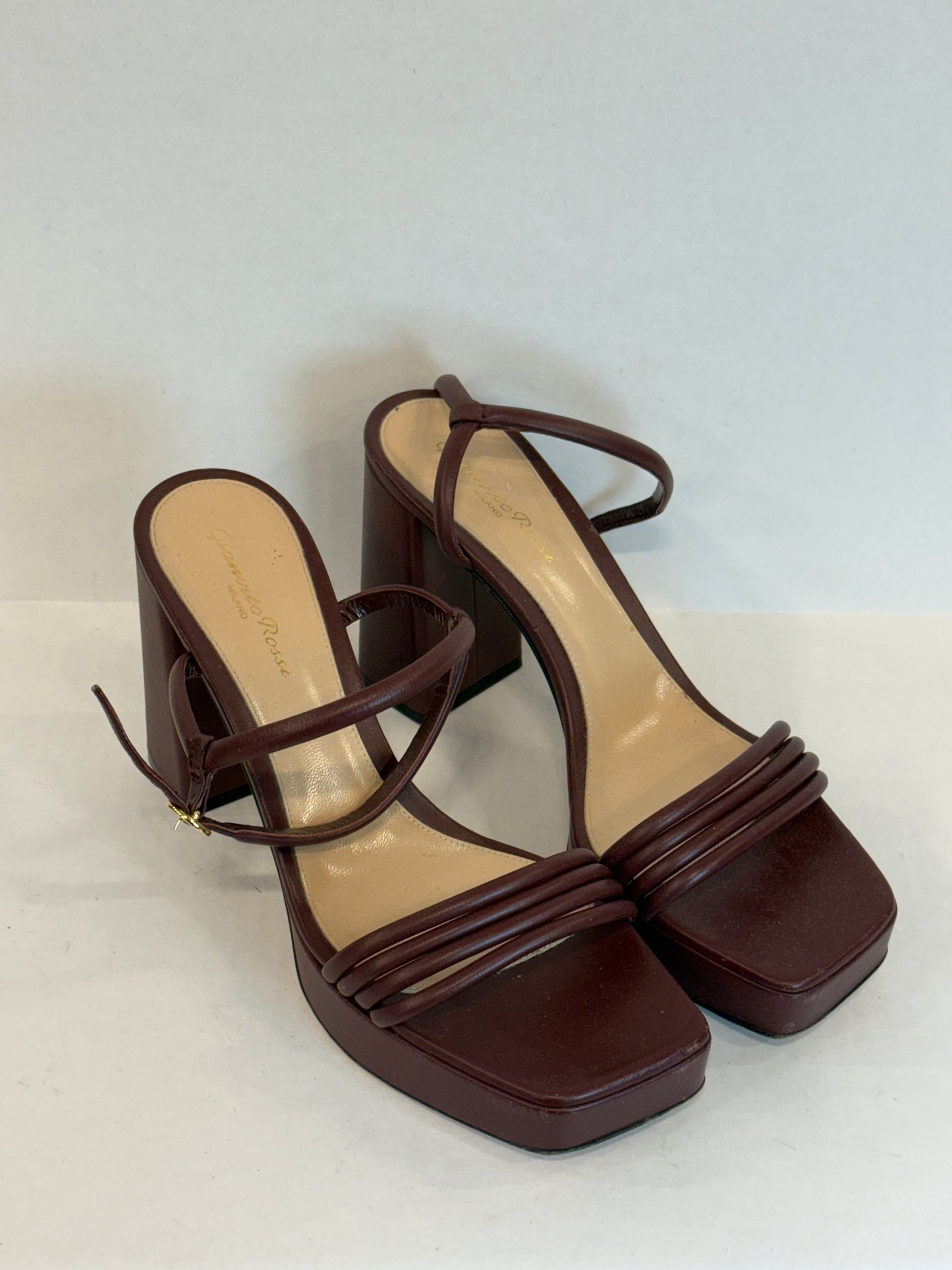 GIANVITTO ROSSI  Leather Lena Block Heel Platform Sandals/ US9.5-EU40