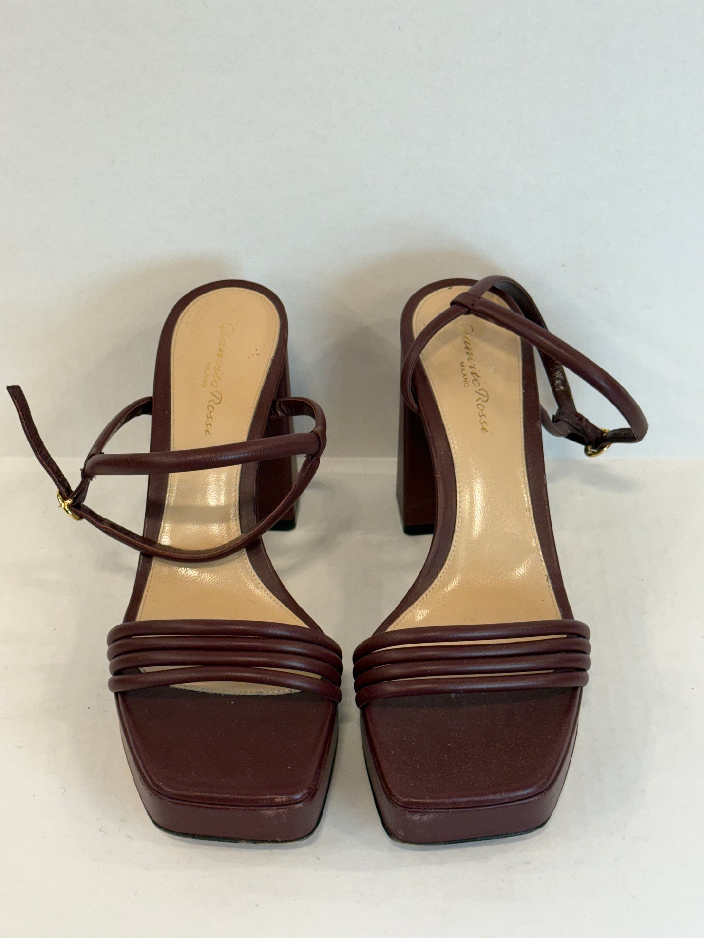 GIANVITTO ROSSI  Leather Lena Block Heel Platform Sandals/ US9.5-EU40