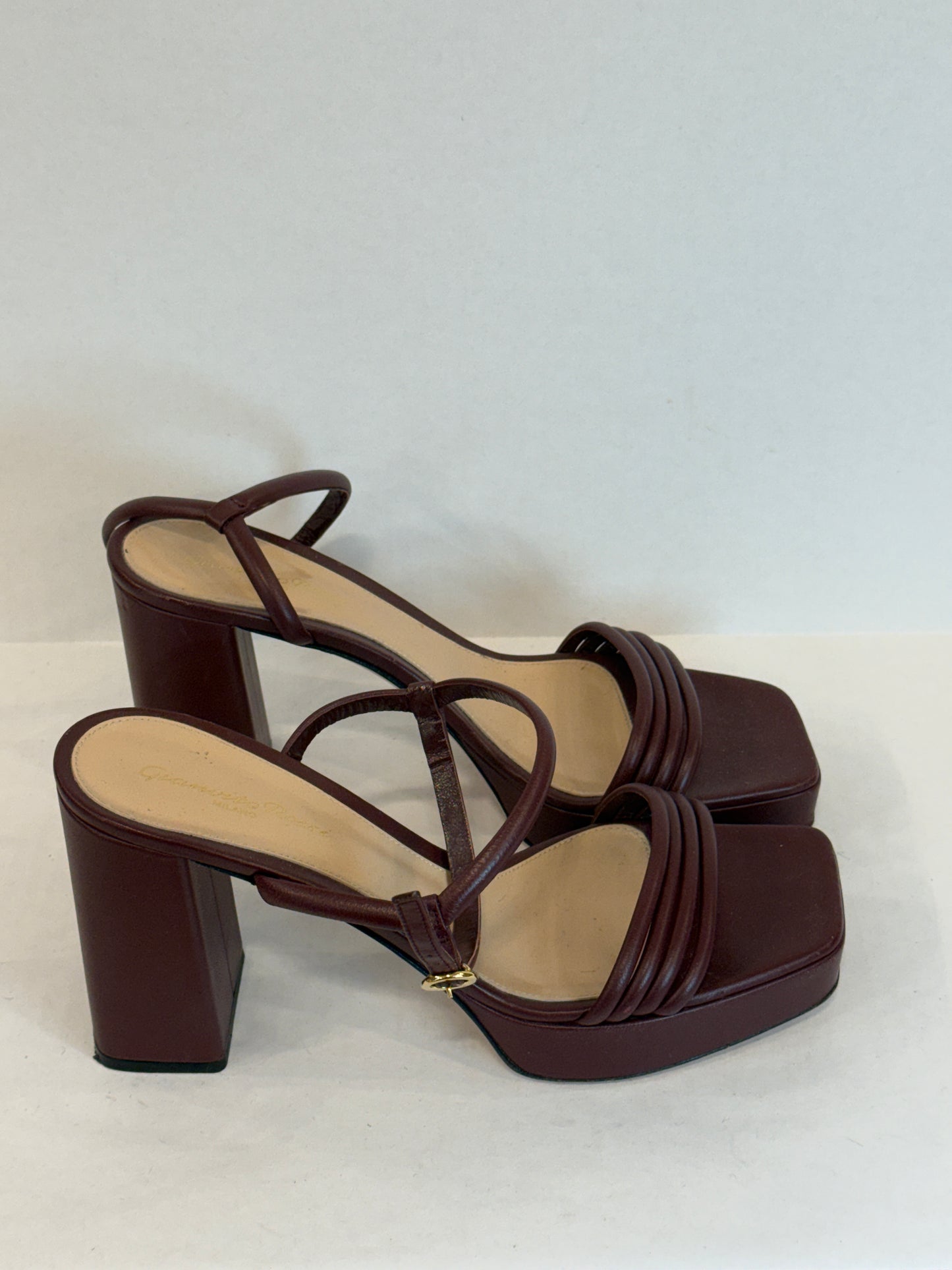 GIANVITTO ROSSI  Leather Lena Block Heel Platform Sandals/ US9.5-EU40