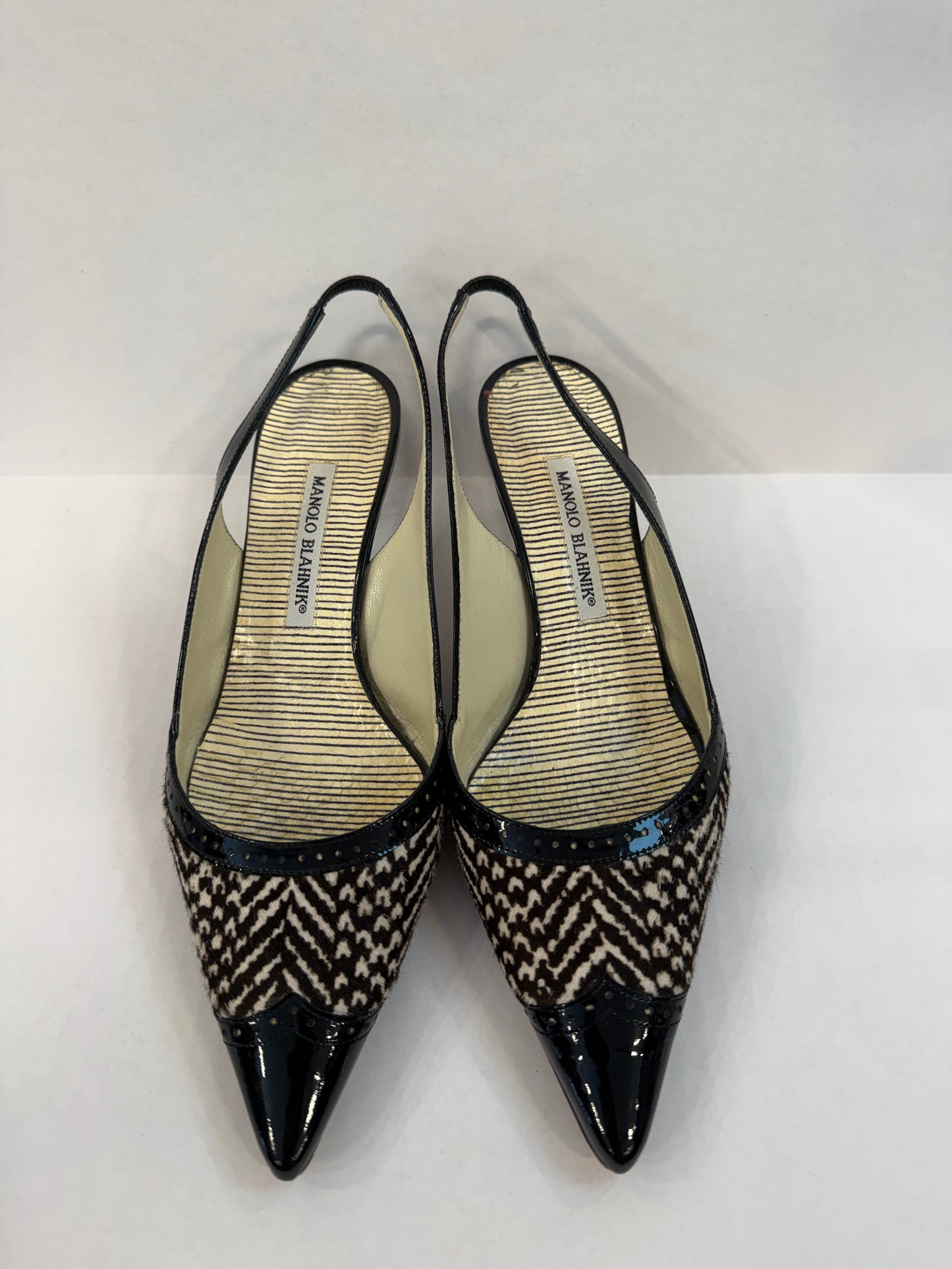 MANOLO BLAHNIK Leather & Pony hair Carolyne Kitty Heels Slingback/US8.5-EU39